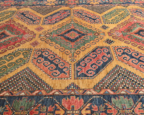 6x8 Orange Blue Ersari Afghan Hand Knotted Veg Dye Wool Area Rug